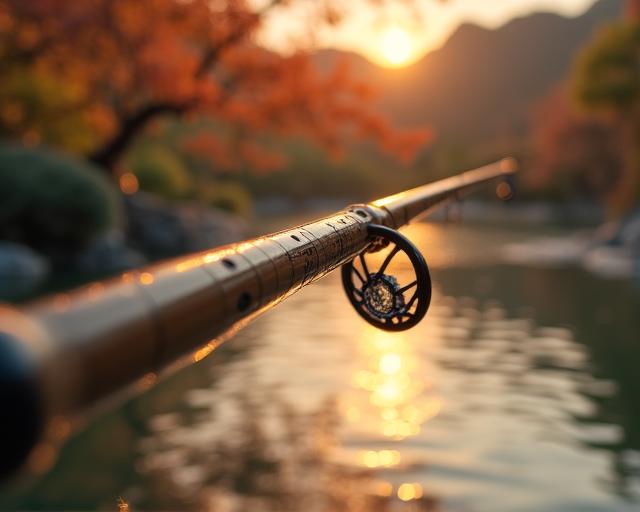 職人が手作りする釣り竿と日本の伝統的な釣り風景
